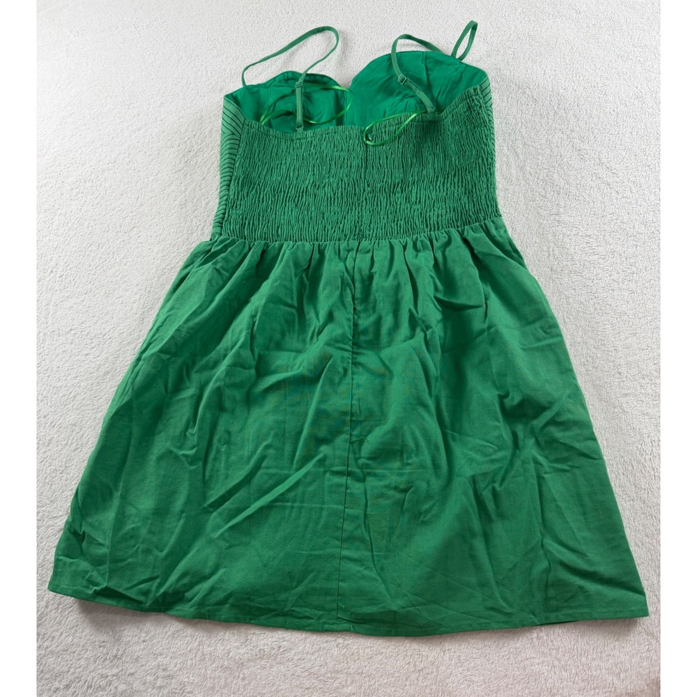 Strut & Bolt Green Cotton Linen Mini Dress Small Corded Bodice Cutout D-10460-H - Picture 8 of 10